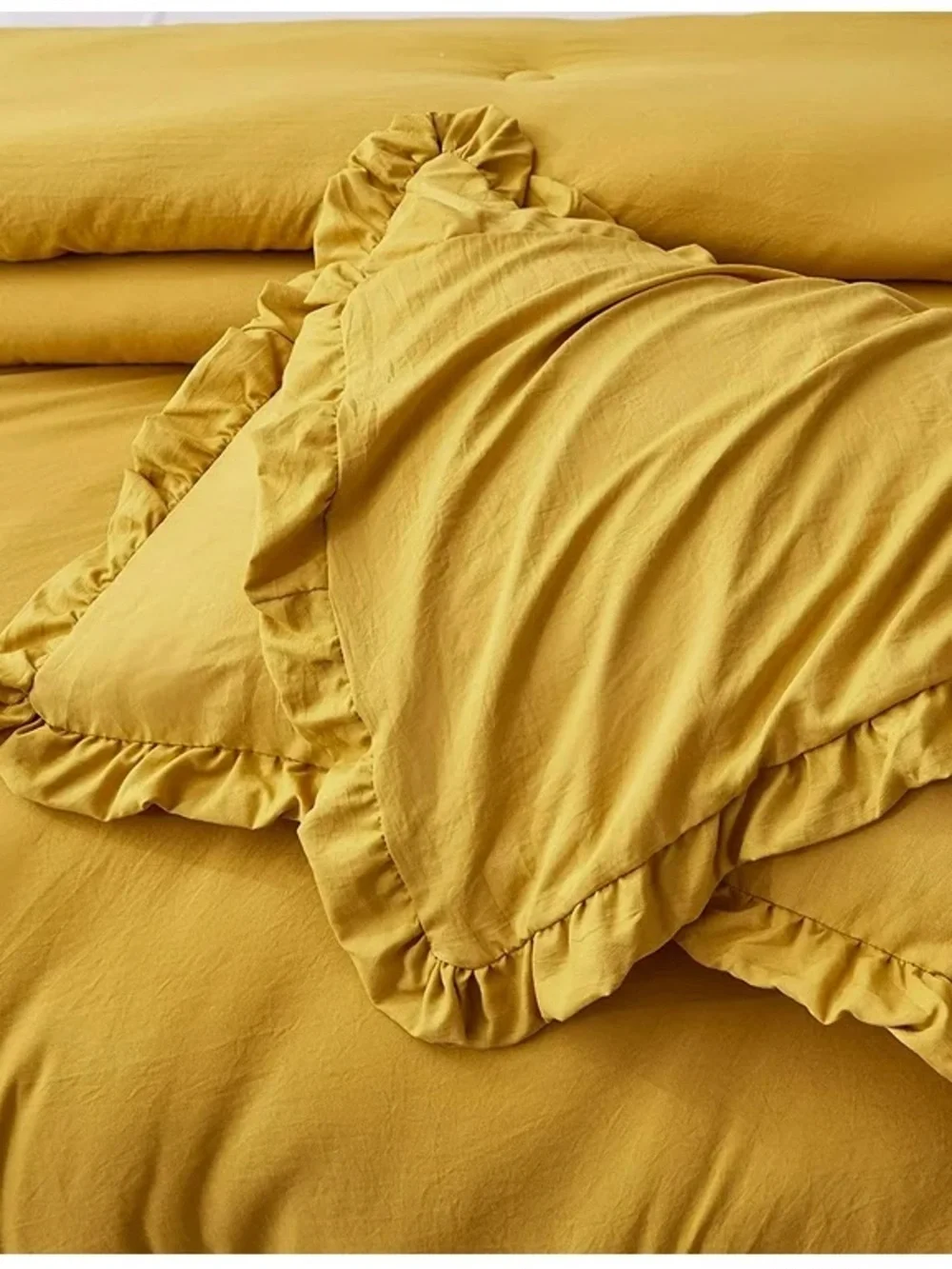 Mustard Yellow Ruffled king 3 piece Comforter Set